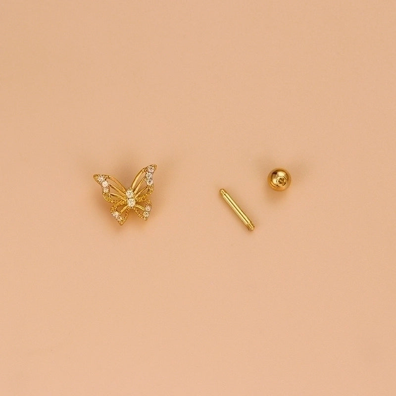 1 Piece Ear Cartilage Rings & Studs Fashion Heart Shape Butterfly 316L Stainless Steel  Copper Hollow Out Inlay Zircon