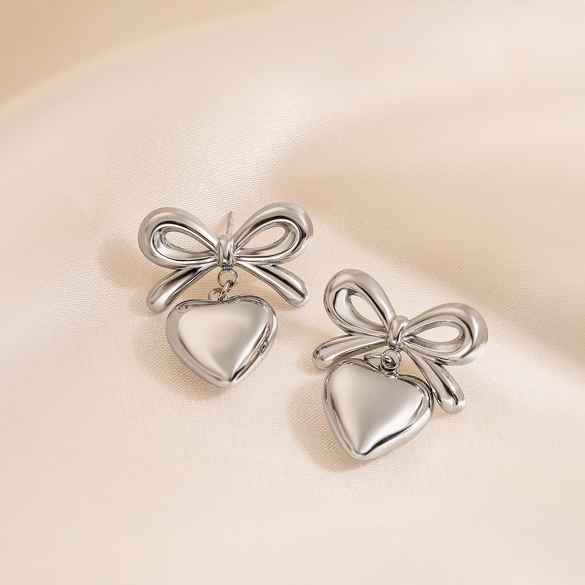 Minimalist Heart Bowknot Geometric Stainless Steel Drop Earrings