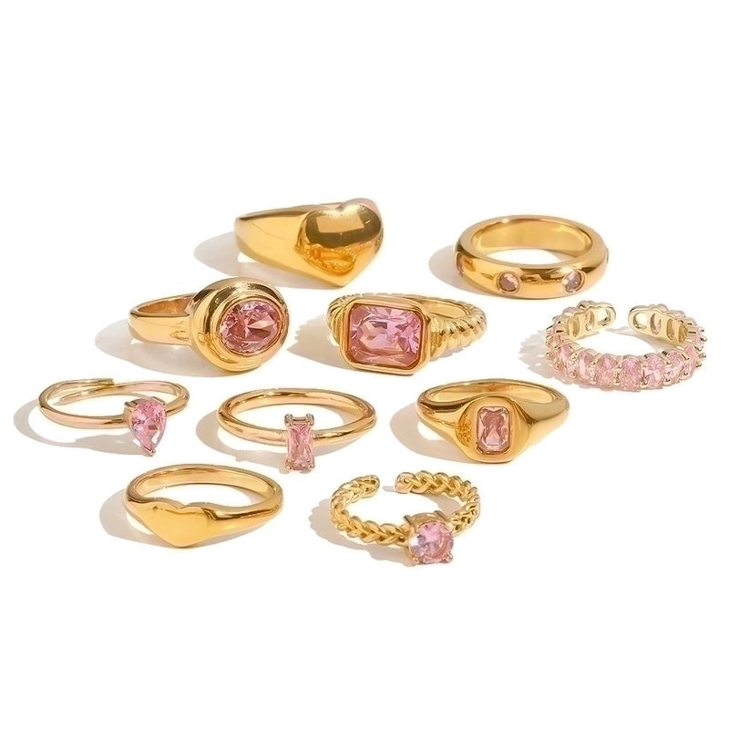 2 Pieces Fashion Geometric 304 Stainless Steel Zircon Plating Rings