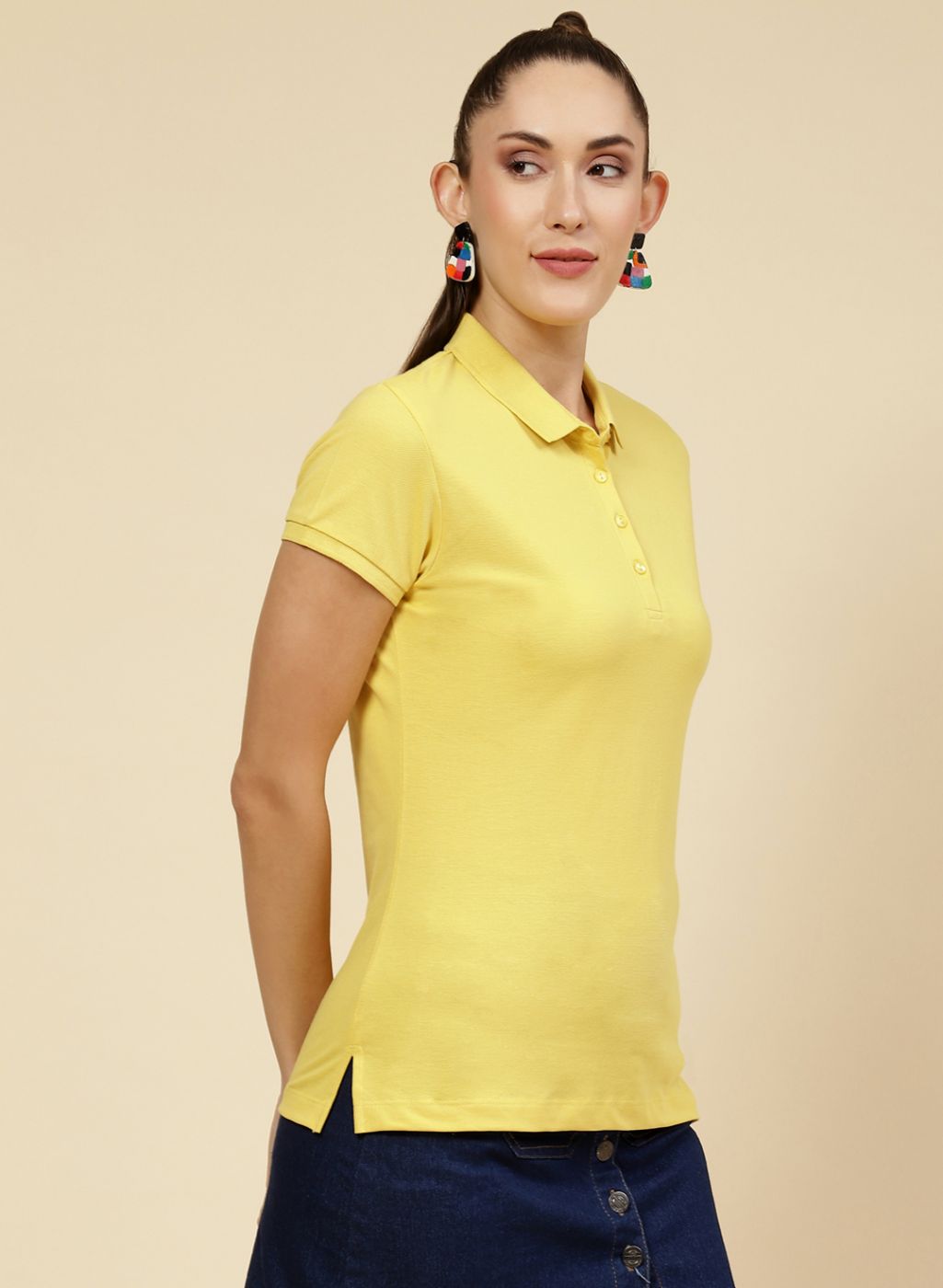 Women Yellow Solid T-Shirt