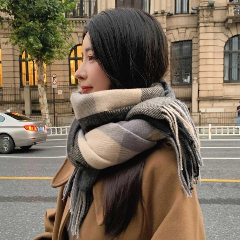 Winter Cashmere Scarf Tassel Women's Men's Plaid Fashion Long Warm Shawl Autumn And Winter Scarf