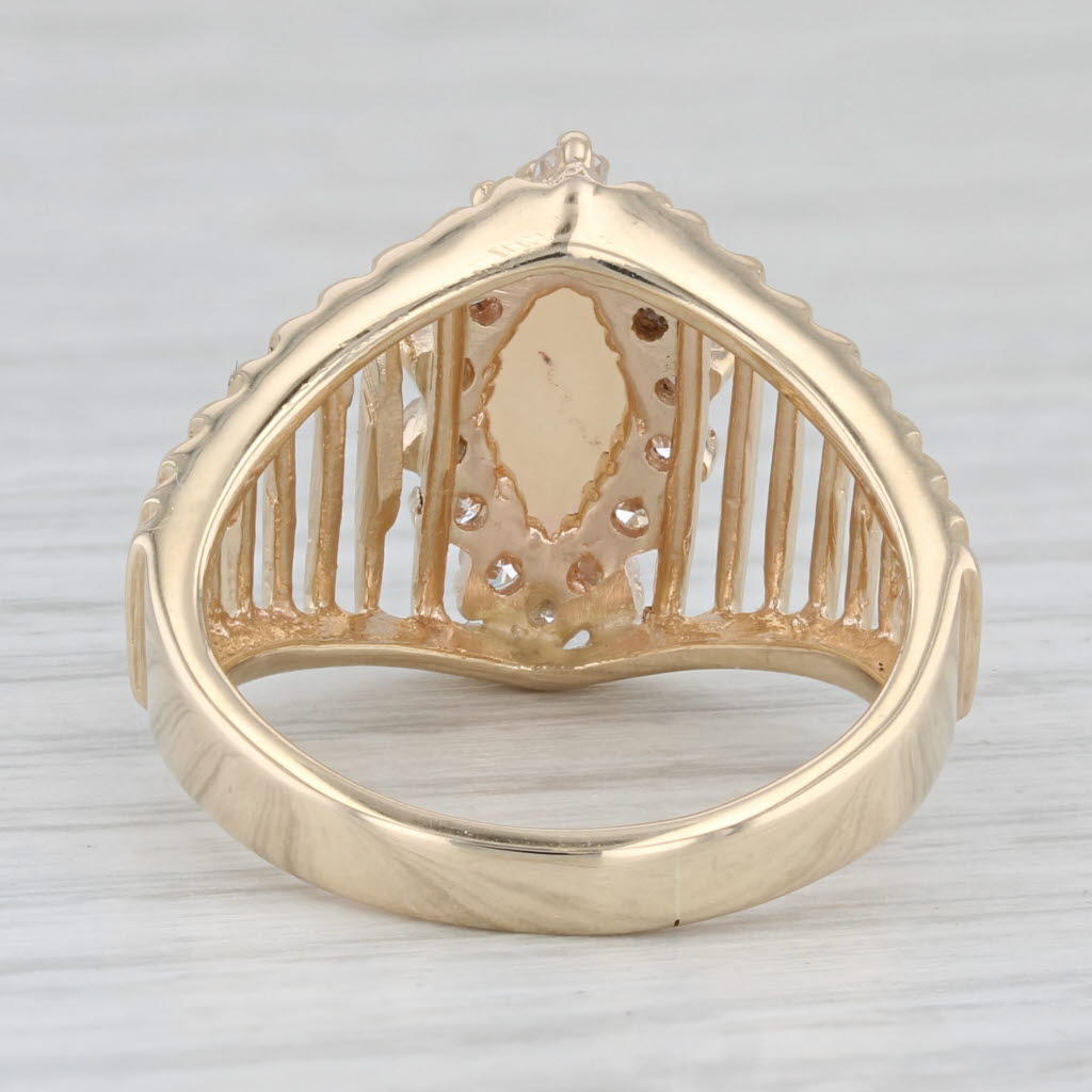 Opal 0.30ctw Diamond Navette Wide Band Ring 14K Yellow Gold Ring Size 8.25