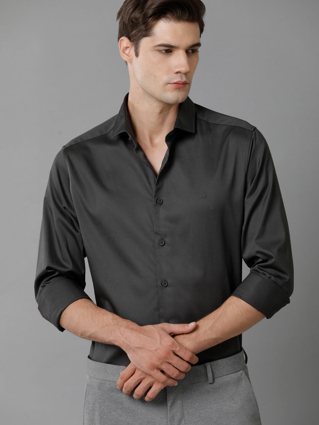 Mens Regular Fit Solid Grey Formal Satin Shirt (SACGY)