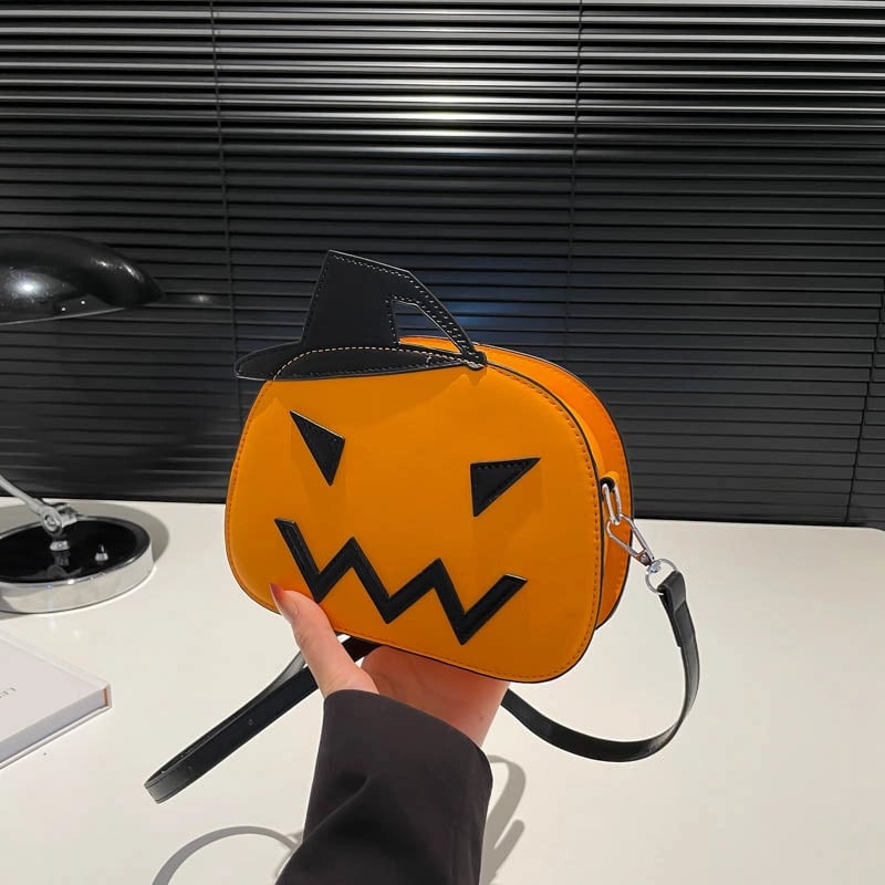 Halloween Women's Pu Leather Pumpkin Solid Color Streetwear Square Zipper Shoulder Bag Crossbody Bag