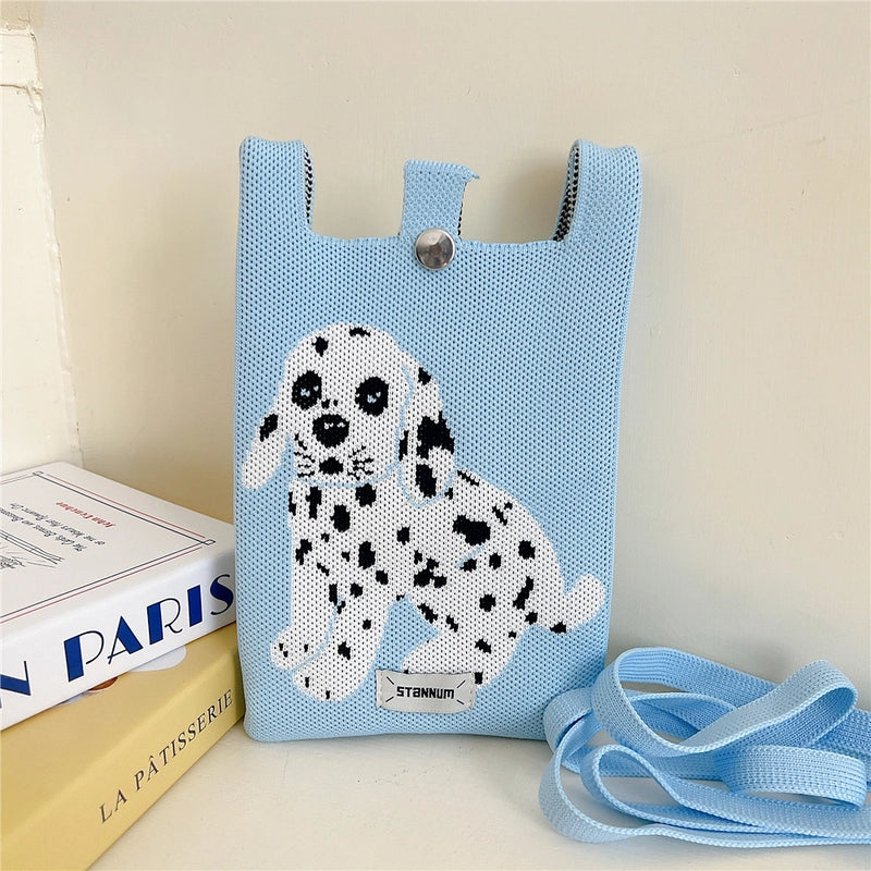 Women's Small Knit Cartoon Cute Bucket Lock Clasp Phone Wallets