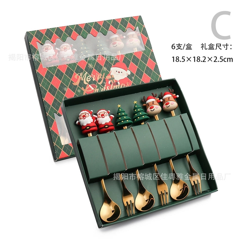 Christmas Christmas Santa Claus Stainless Steel Spoon Fruit Fork 1 Set