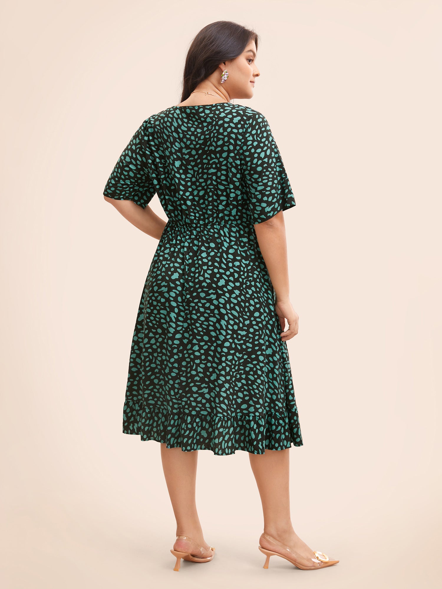 Geometric Print Ruffle Hem Pocket Dress