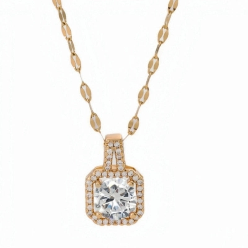 201 Stainless Steel White Gold Plated Gold Plated Classic Style Plating Inlay Square Glass Zircon Pendant Necklace