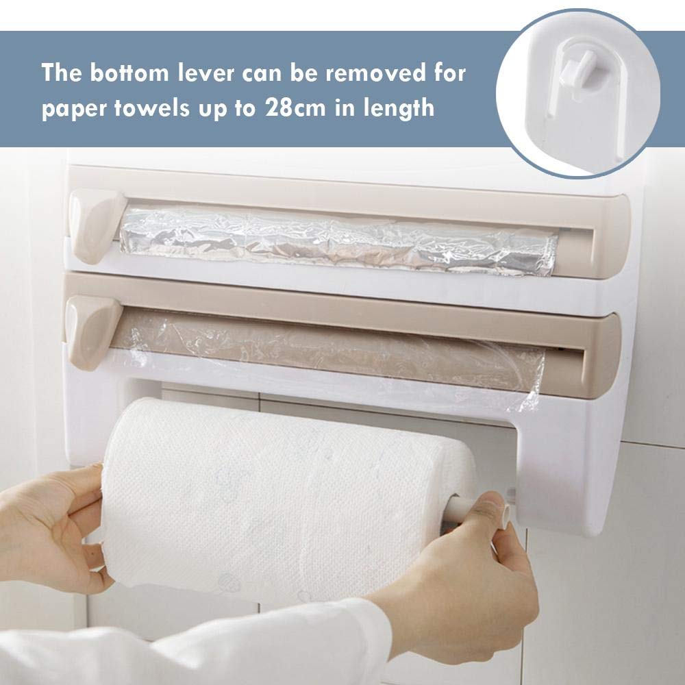 Kitchen Roll Dispenser for Foil Cling Film and Paper Towel White Brown