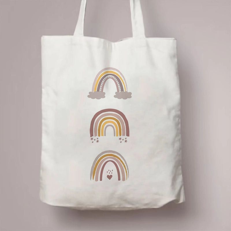 Women's Canvas Rainbow Red Heart Cute Square Open Canvas Bag