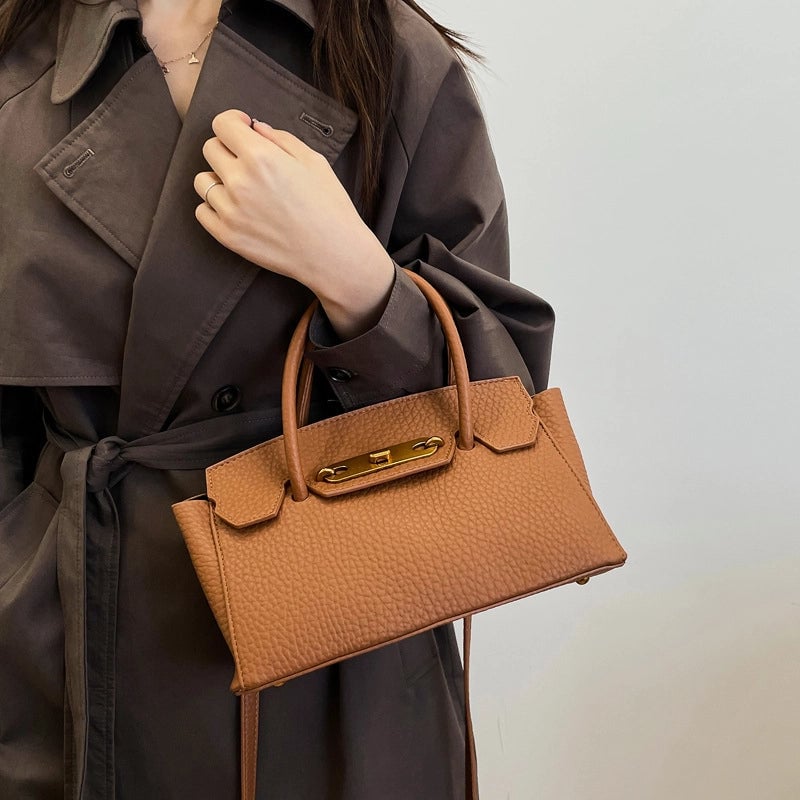 Women's Medium Pu Leather Solid Color Elegant Classic Style Lock Square Lock Clasp Handbag