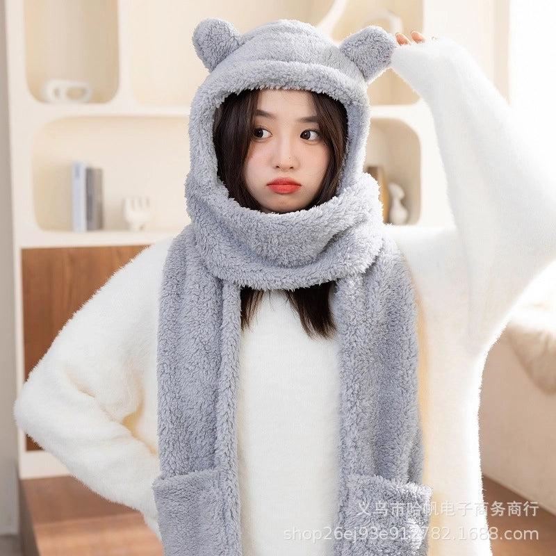 Women's Cute Solid Color Ear Warap Wool Cap