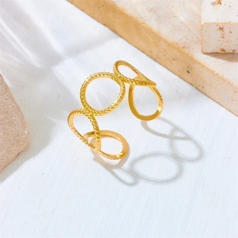 Titanium Steel 18K Gold Plated Minimalist Inlay Circle Rhinestones Open Rings