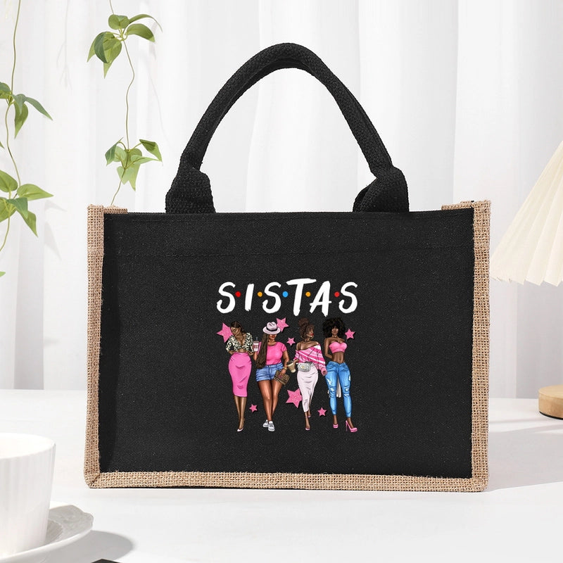 Women's Medium Canvas Letter Basic Classic Style Open Shopping Bags