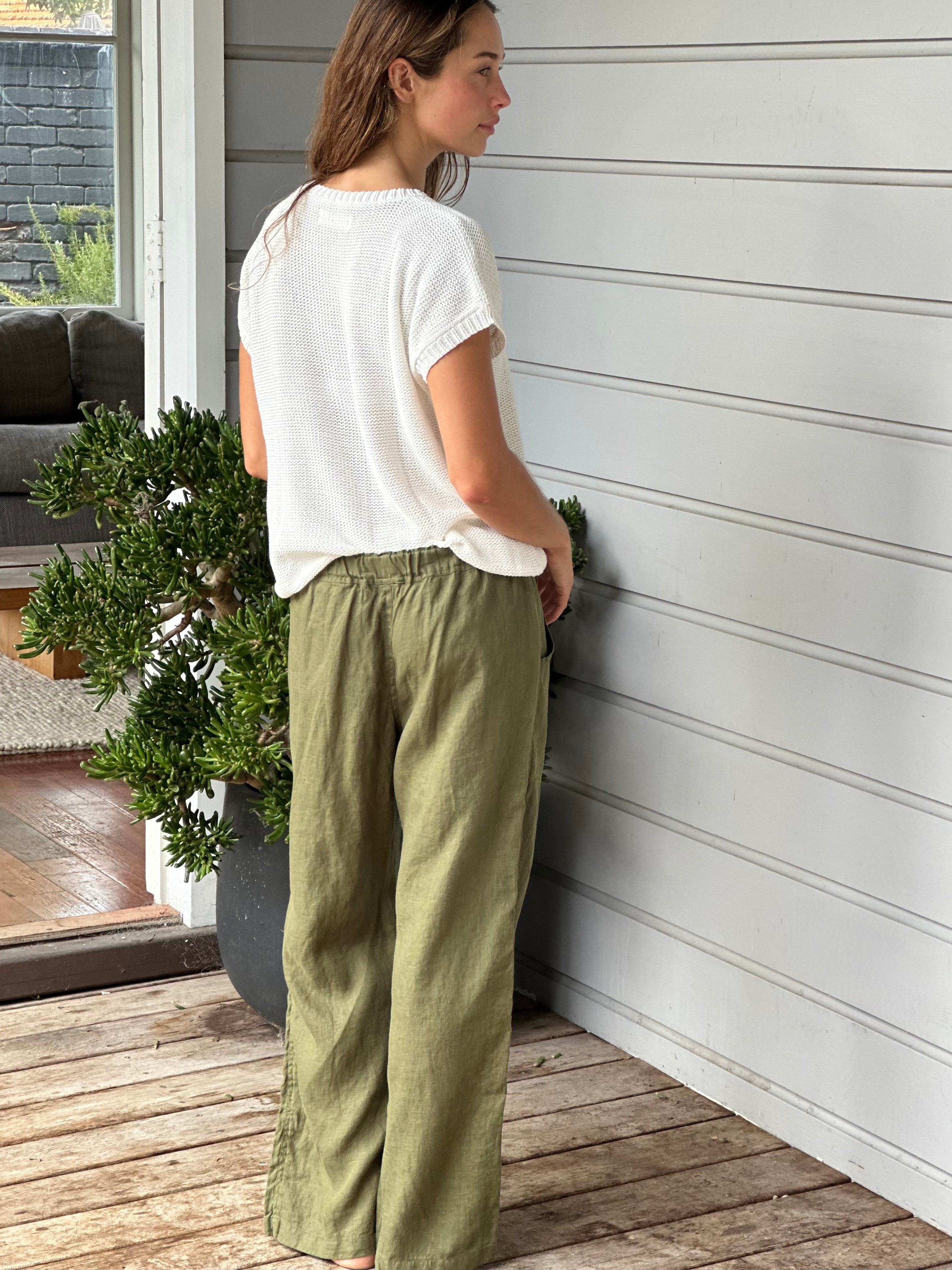 fleur straight  leg pants - army linen