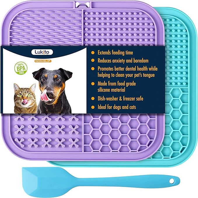 Dog and Cat Licking Mat, 2 Pack with Suction Cups, Dog Licking Mat to Relieve Anxiety, Dog Toys to Keep Them Busy, Licking Pad