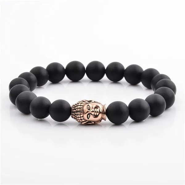 8MM Lava Stone Natural Stone Bracelet Stainless Steel Skull Rose Gold Plated bead bracelet for men