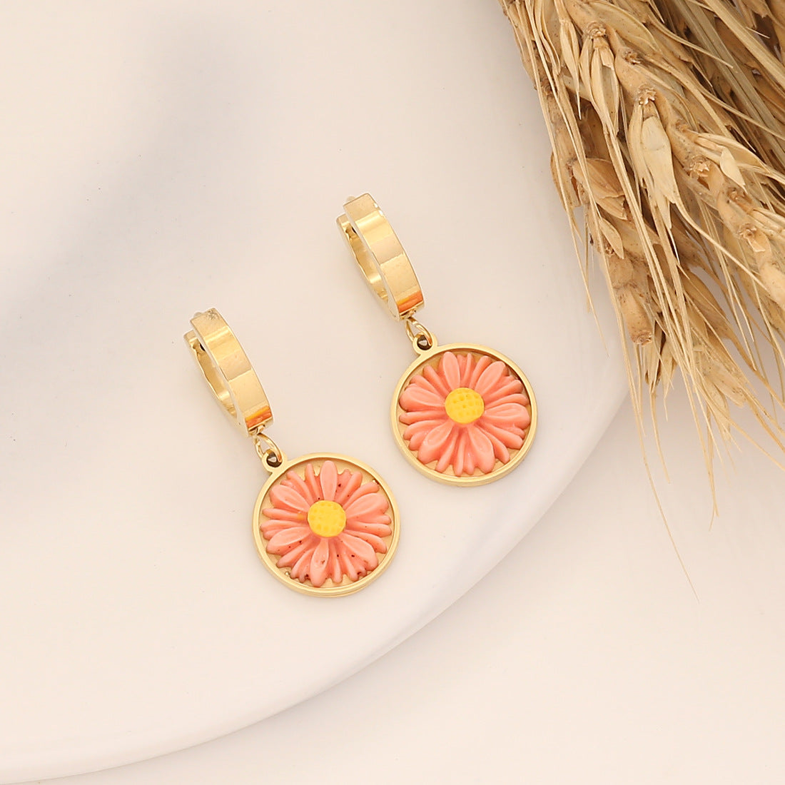 Little Daisy Flower Stainless Steel Electroplating Earrings