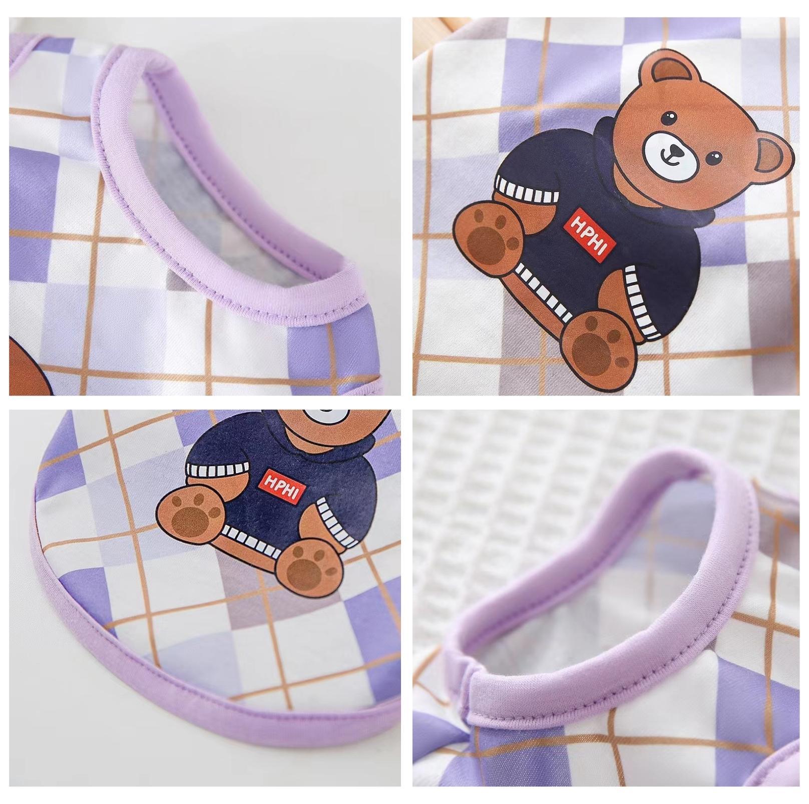 Purple Checkered Bear Print Summer Pet Vest