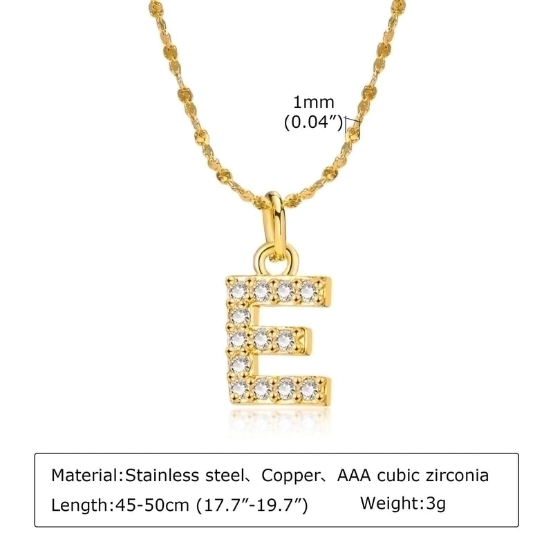 Minimalist Letter 201 Stainless Steel Copper Inlay Artificial Diamond Pendant Necklace