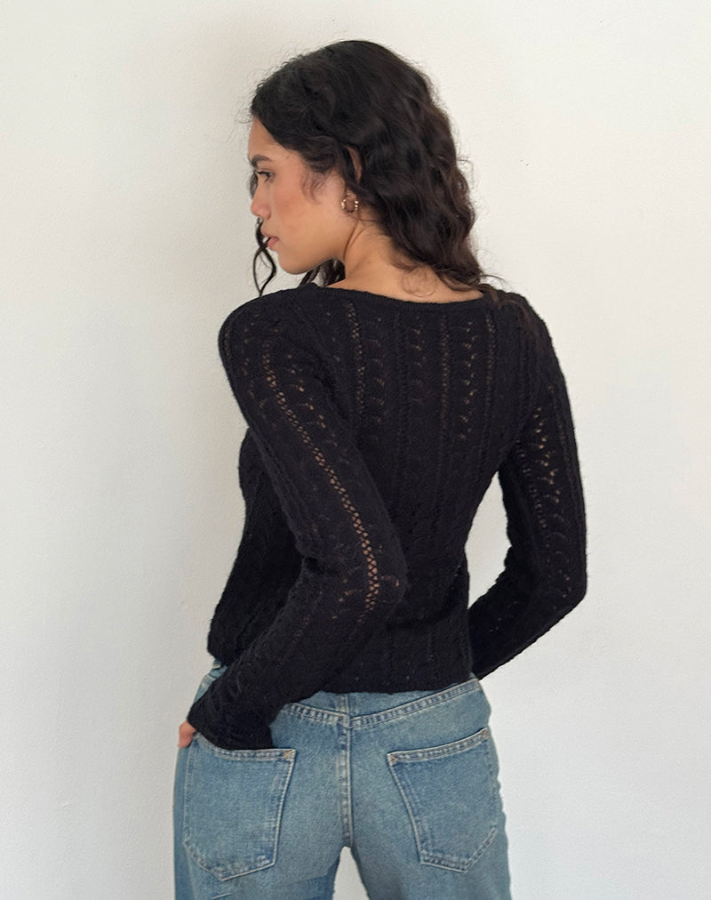 Venia Knitted Long Sleeve Top in Black