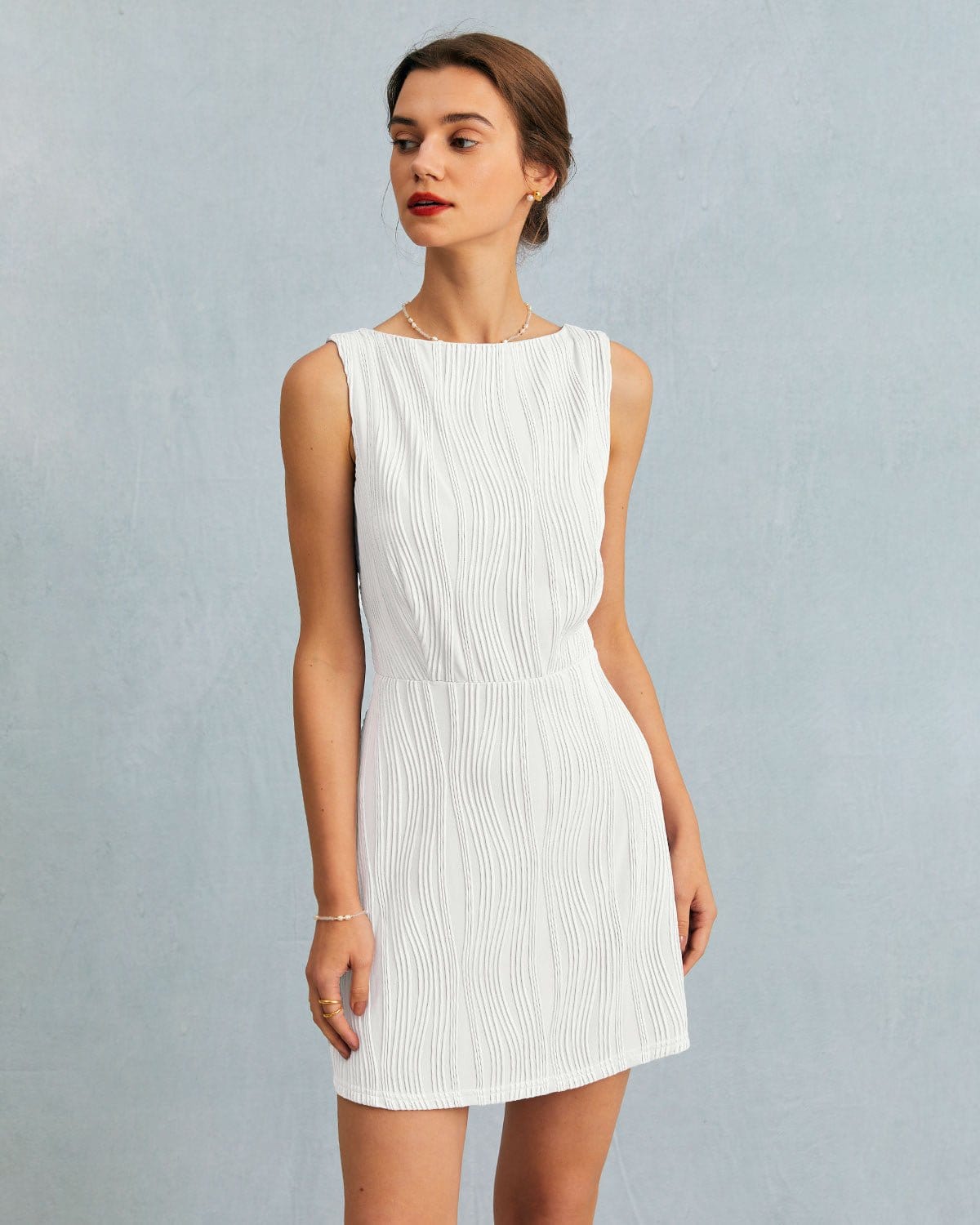 The Solid Water Ripple Textured Sleeveless Mini Dress