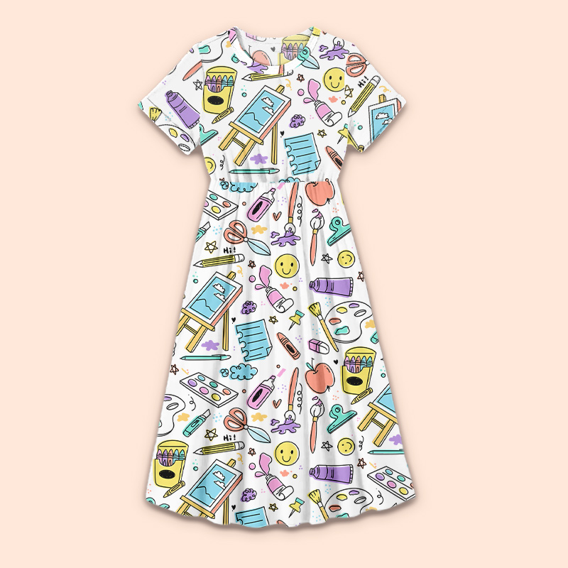 Freely Draw The Picture In Your Mind Teacher Printed One Piece Dress