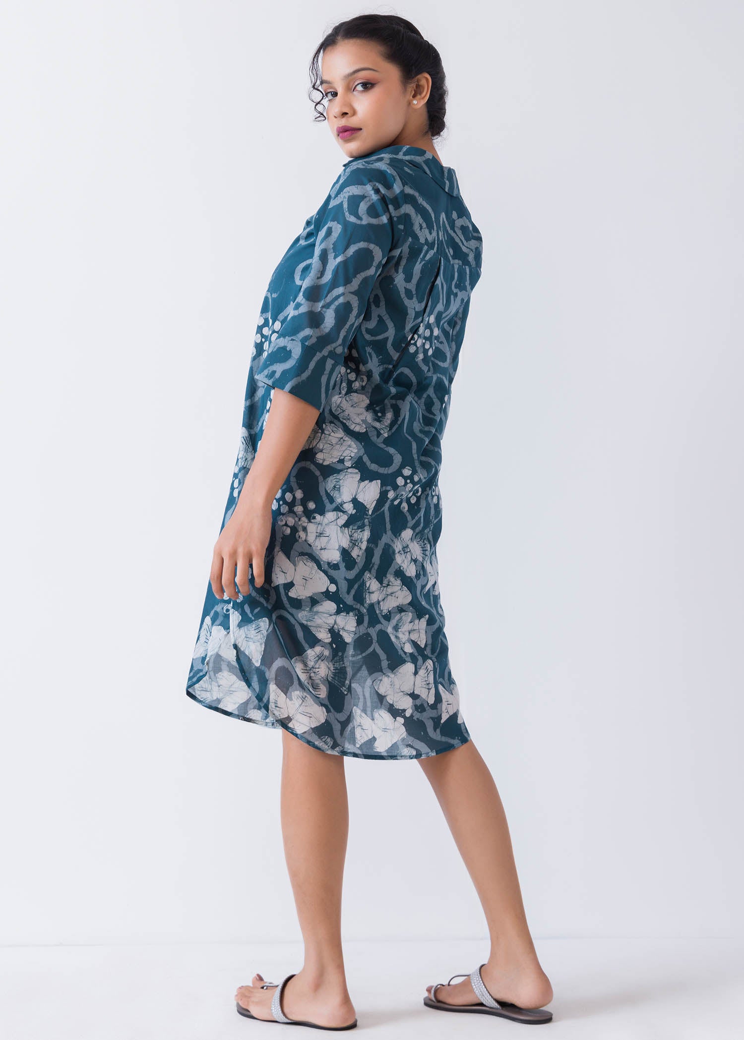 Aquatic Fish Hand Printed Shirt dress