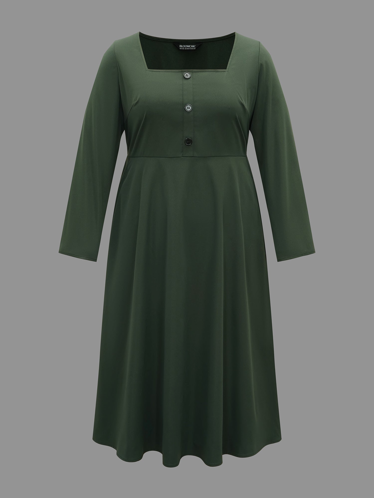 Square Neck Plain Button Detail Dress