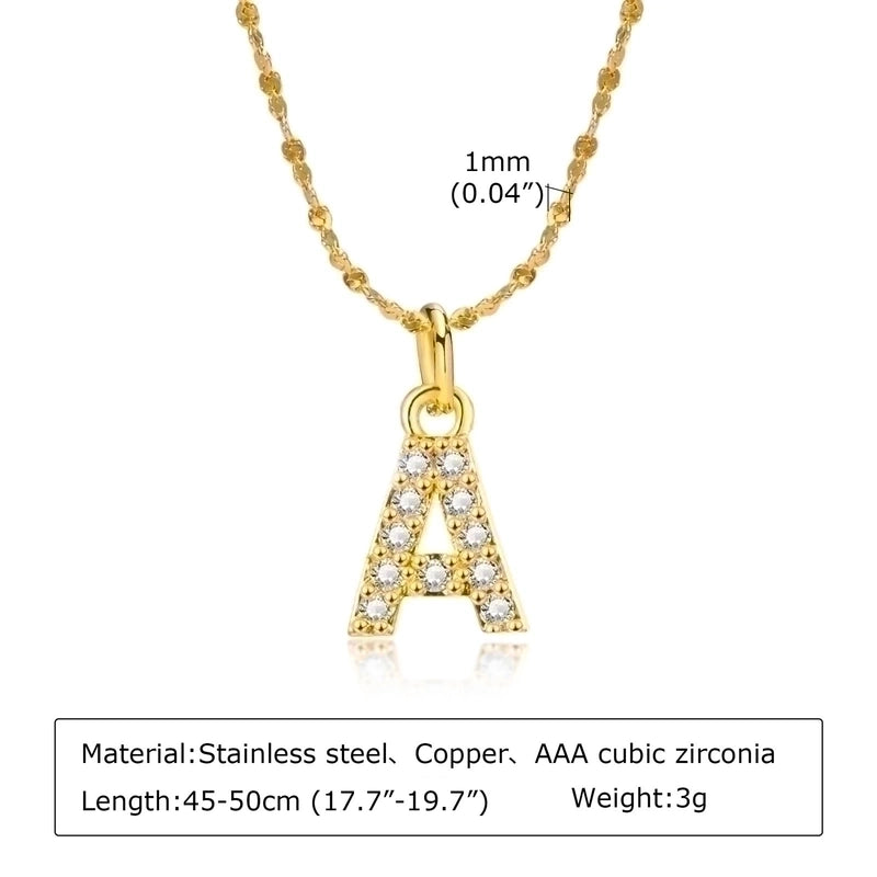 Minimalist Letter 201 Stainless Steel Copper Inlay Artificial Diamond Pendant Necklace