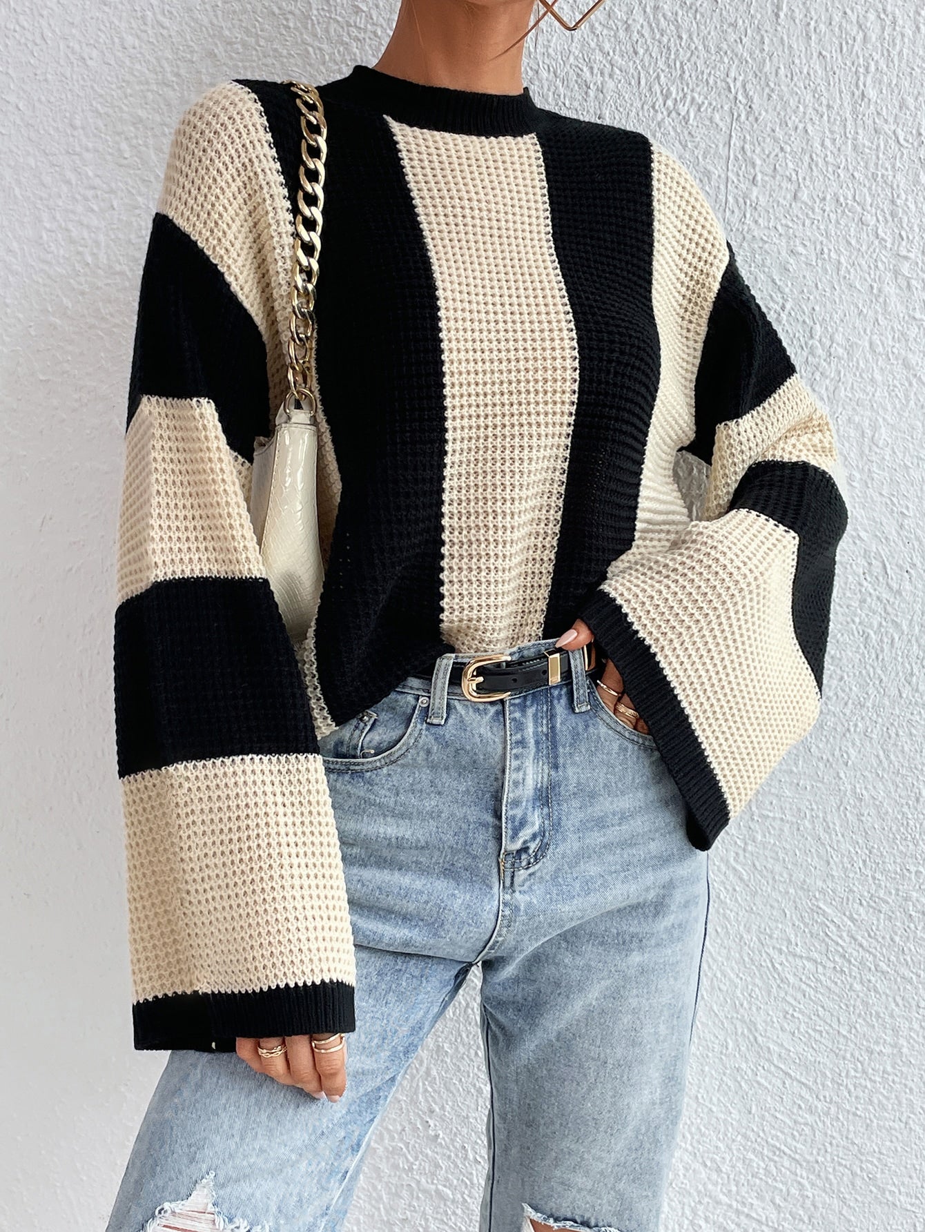 Frenchy Two Tone Drop Shoulder Sweater
