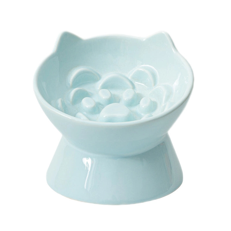Cat Bowl Ceramic High Foot Slow Food Anti-choking Neck Protection Anti-spilt Pet Cat Dog Rice Bowl Cat Food Cat Food Basin