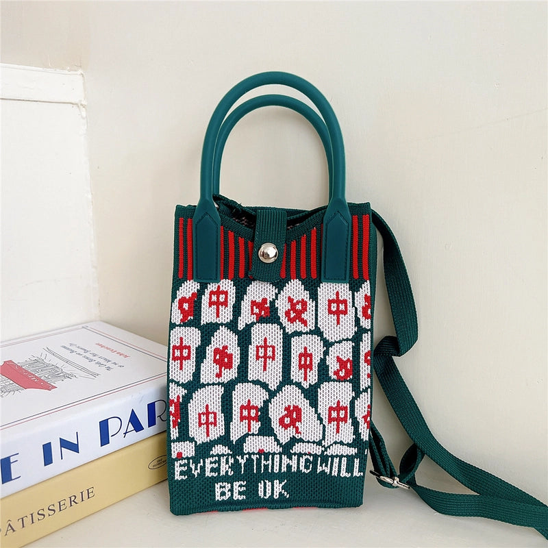 Women's Small Knit Cat Vintage Style Classic Style Bucket Buckle Handbag