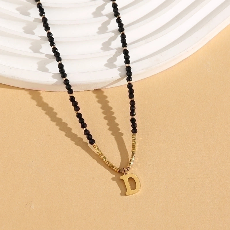 Casual Letter 304 Stainless Steel 18K Gold Plated Beaded Pendant Necklace