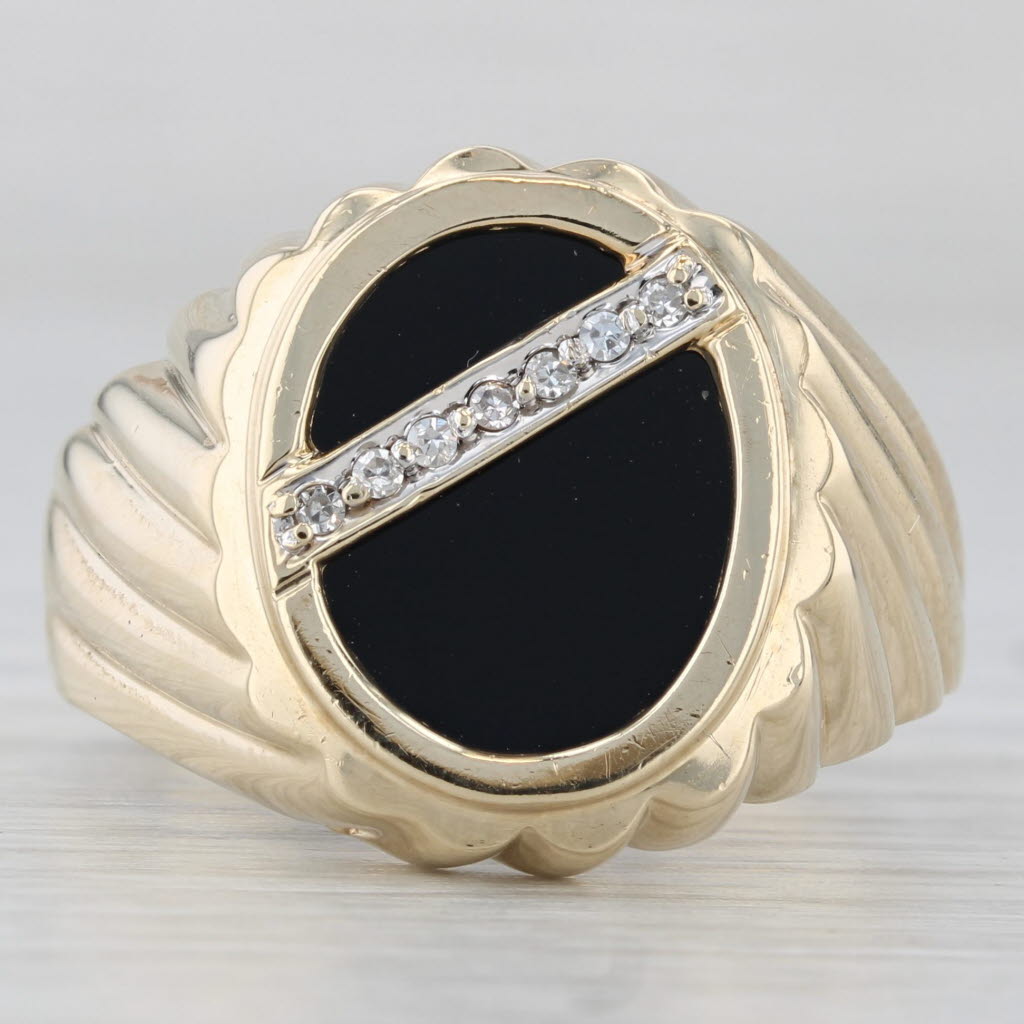 Diamond Onyx Signet Ring 10k Yellow Gold Size 10.5