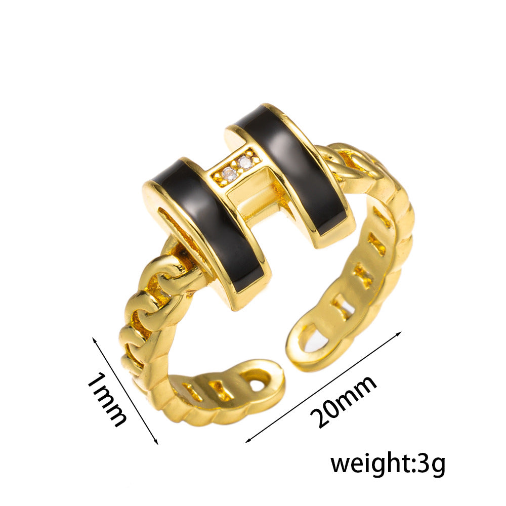 Sweet Fresh Personality Trend Black H Ring Hollow Bracelet