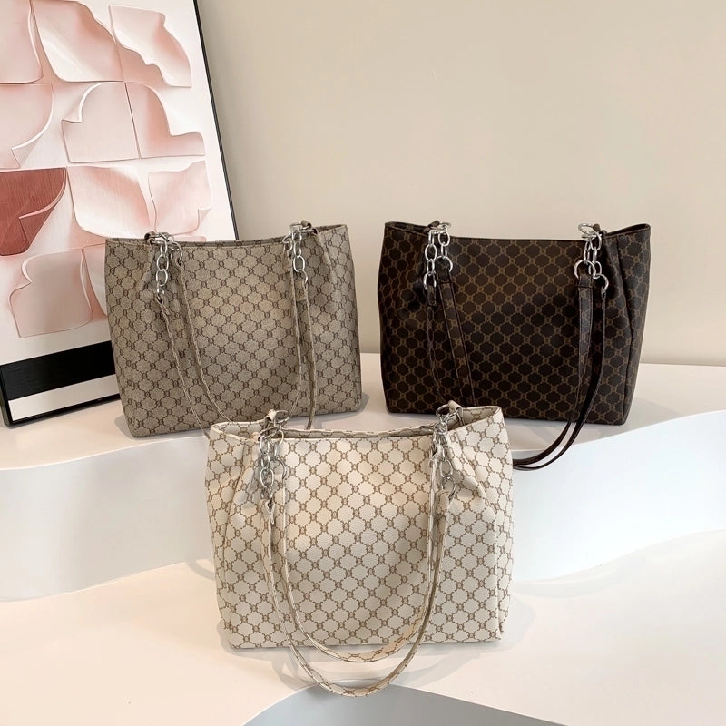 Women's Medium Pu Leather Monogram Vintage Style Classic Style Zipper Tote Bag