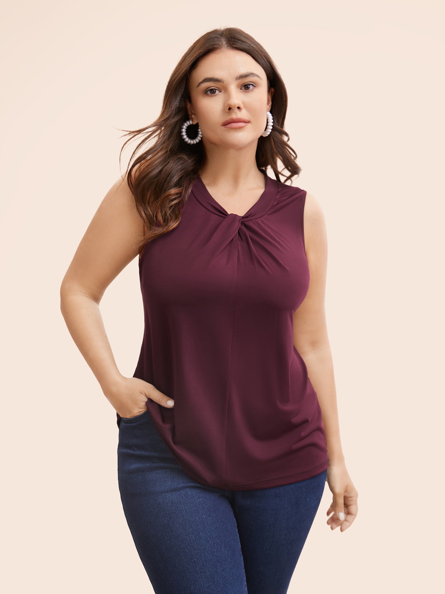 Solid Asymmetrical Neck Twist Front Tank Top