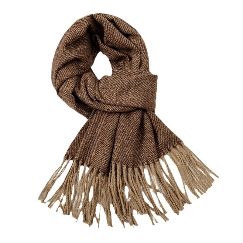 New Autumn And Winter Striped Tassel Artificial Cashmere Scarf Women's Fashion Simple Thick Warm Commuter's All-Matching Shawl