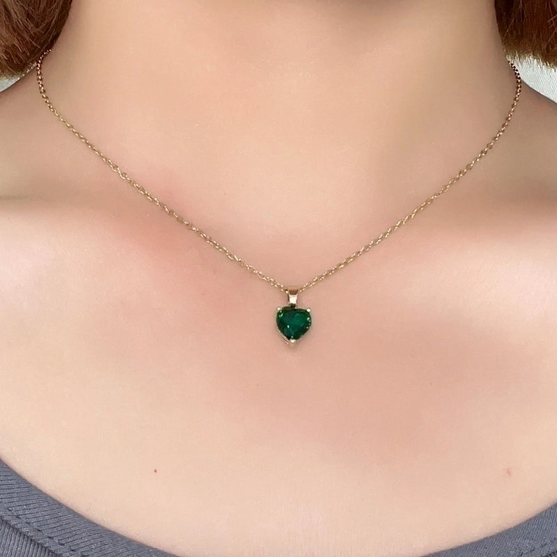 2 Pieces Elegant Minimalist Heart Shape 304 Stainless Steel Copper Plating Inlay Gold Plated Zircon Pendant Necklace