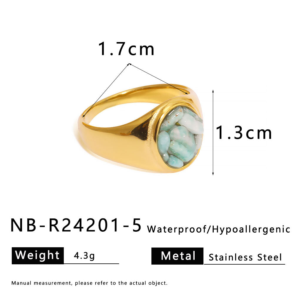 Natural Stone Gravel Stainless Steel Ring Exquisite Simple Titanium Steel Ring For Women
