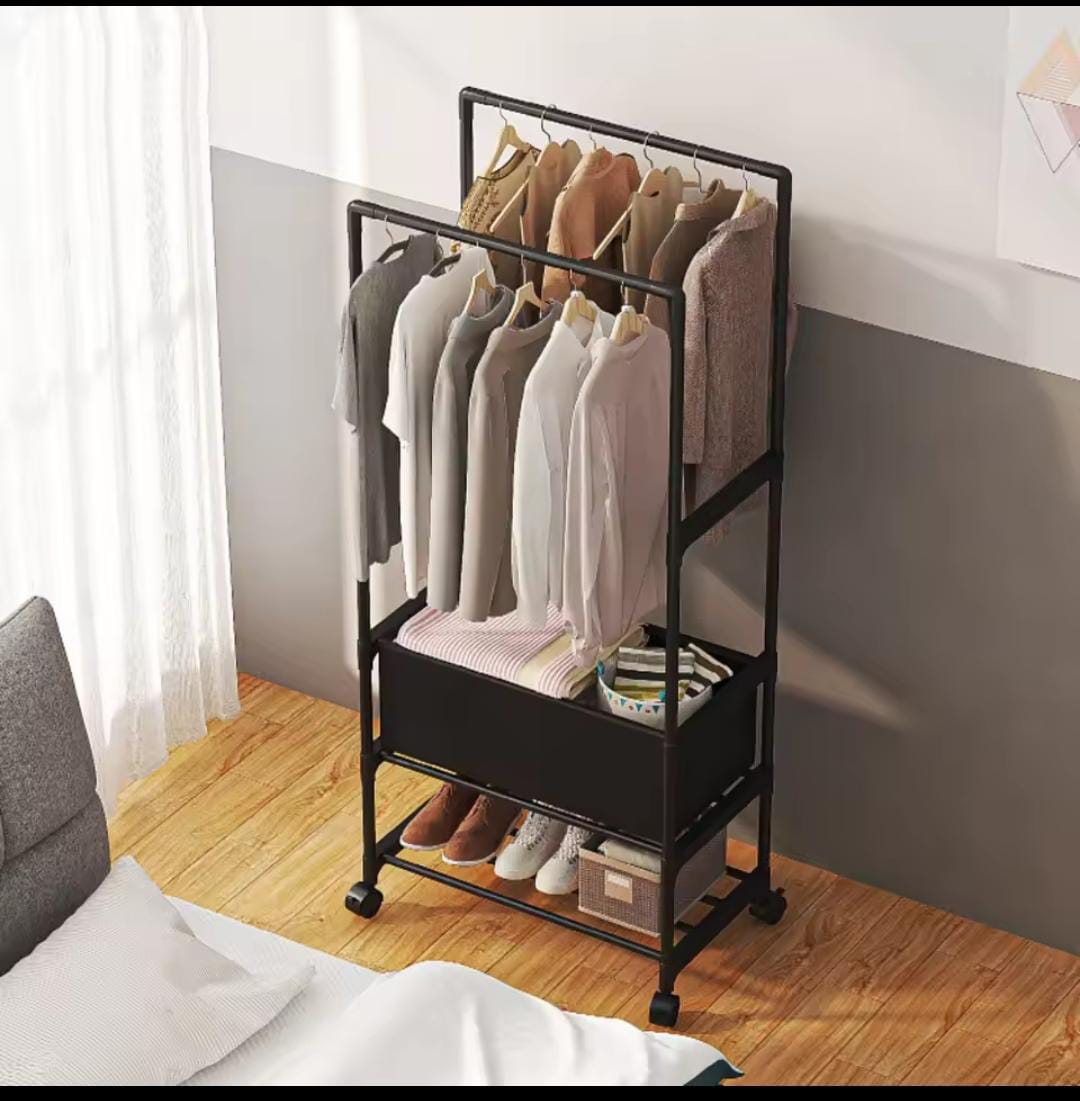 Multifunctional Metal Clothes Rack with Lower Storage Shelves