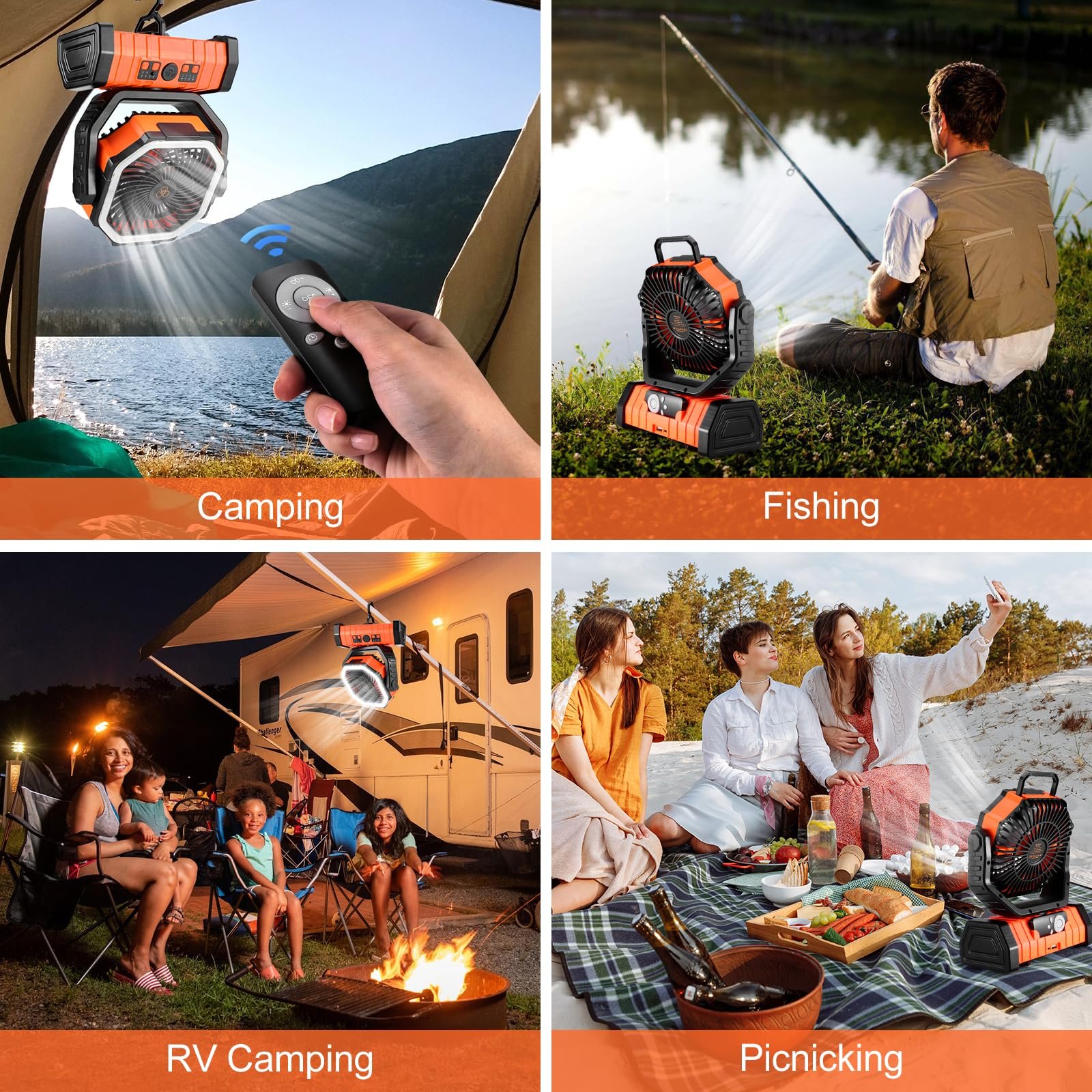 10000mAh Rechargeable Portable Camping Fan with LED Light