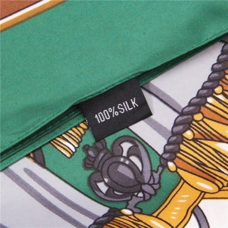 130cm Twill Silk Square Scarf Symmetrical Carriage Print Headscarf