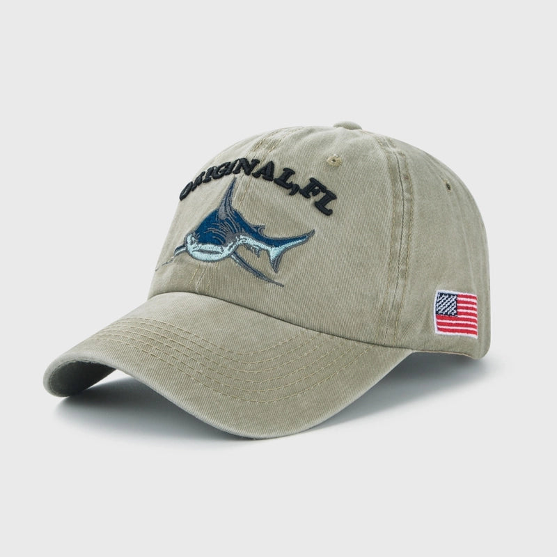 Fashion Baseball Caps Cartoon Washed And Old Embroidered Shark Caps