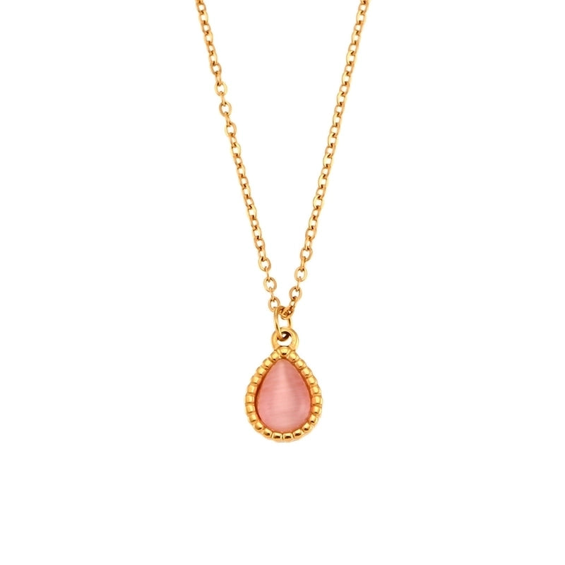 Retro Water Droplets 304 Stainless Steel Opal 18K Gold Plated Plating Pendant Necklace