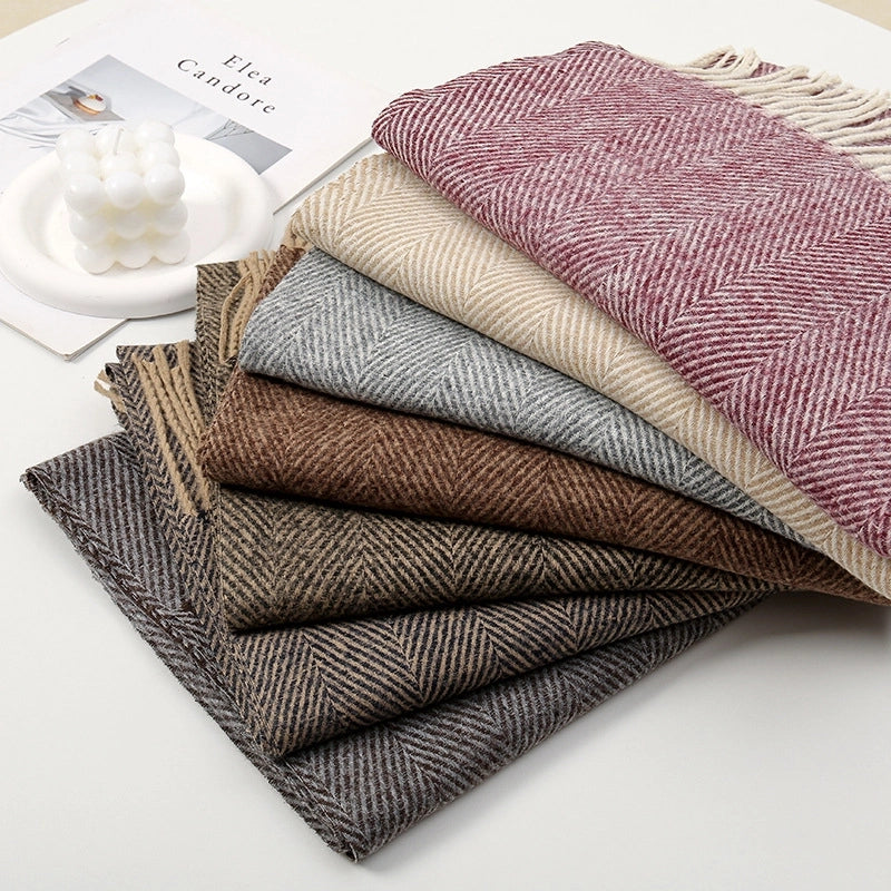 New Autumn And Winter Striped Tassel Artificial Cashmere Scarf Women's Fashion Simple Thick Warm Commuter's All-Matching Shawl