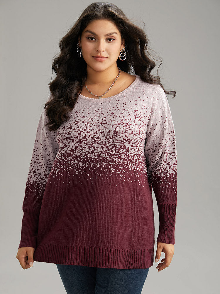 Ombre Contrast Heather Round Neck Pullover