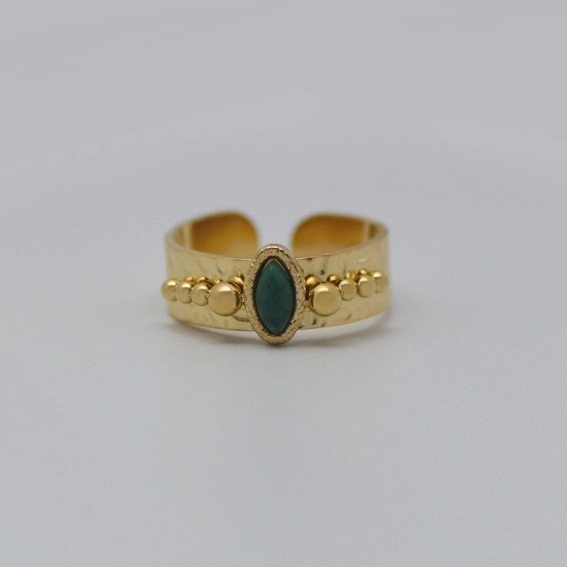 Fashion Geometric 304 Stainless Steel Natural Stone Shell 14K Gold Plated Plating Open Ring