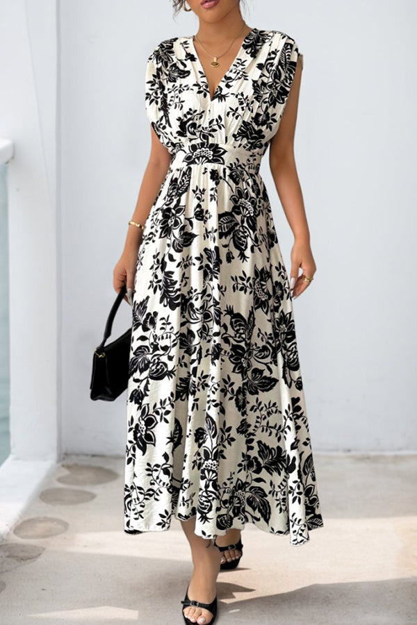 Fashion Print V Neck Maxi Dress